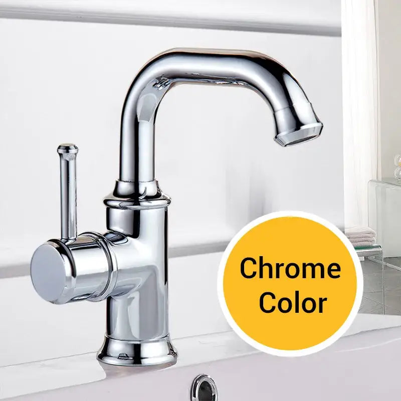 Chrome finished single-handle bathroom faucet with curved spout and cylindrical base in decorbites black brass design for cold water