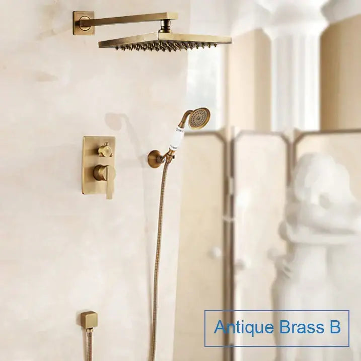Antique black brass bathroom rain shower system with decorbites black antique square showerhead and matching handheld sprayer