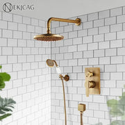 Brass-finished decorbites black antique bathroom rain shower system with round rainhead handheld sprayer and control valve