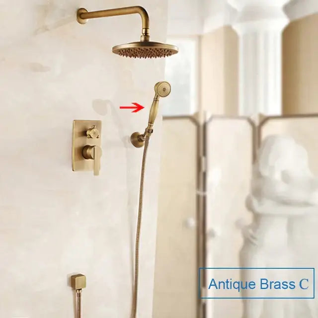 Antique black brass bathroom rain shower handheld sprayer with a classic circular design and textured spray face by decorbites black