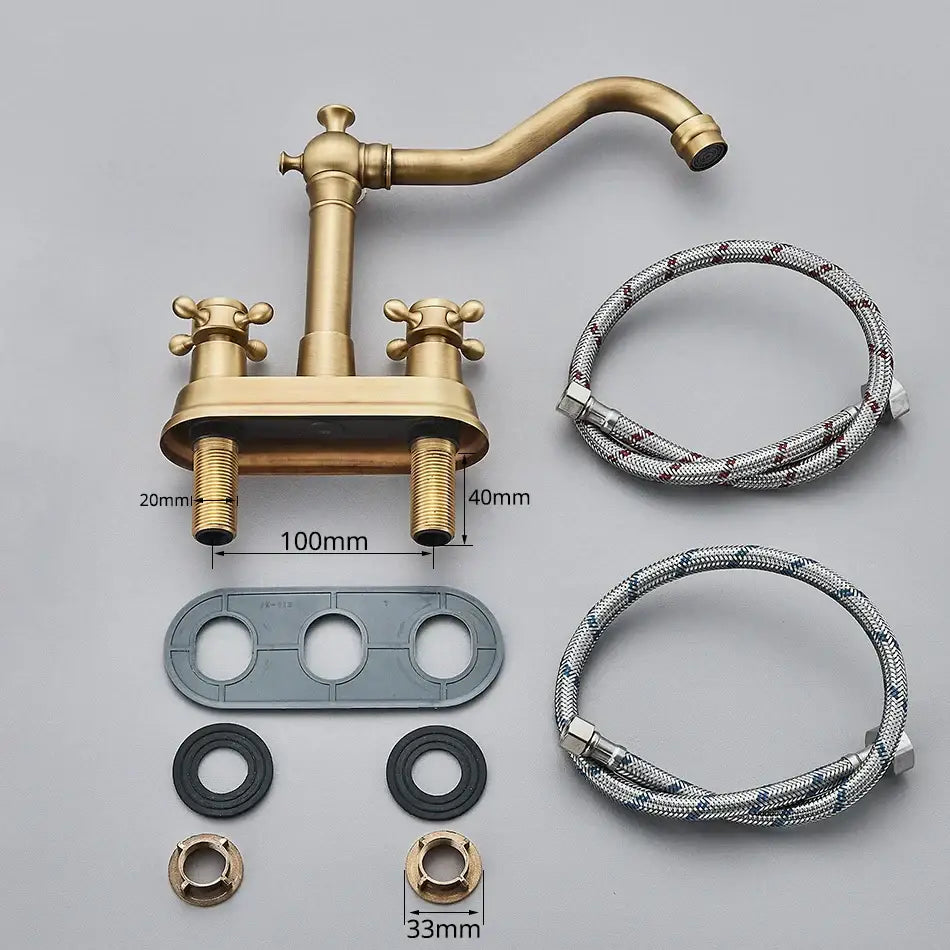 Antique black brass waterfall basin faucet with double handles and curved spout for bathroom vanity decorbites black brass