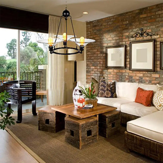 Lámpara de araña antigua negra - Lámpara colgante cónica de cristal transparente de 3 luces para sala de estar