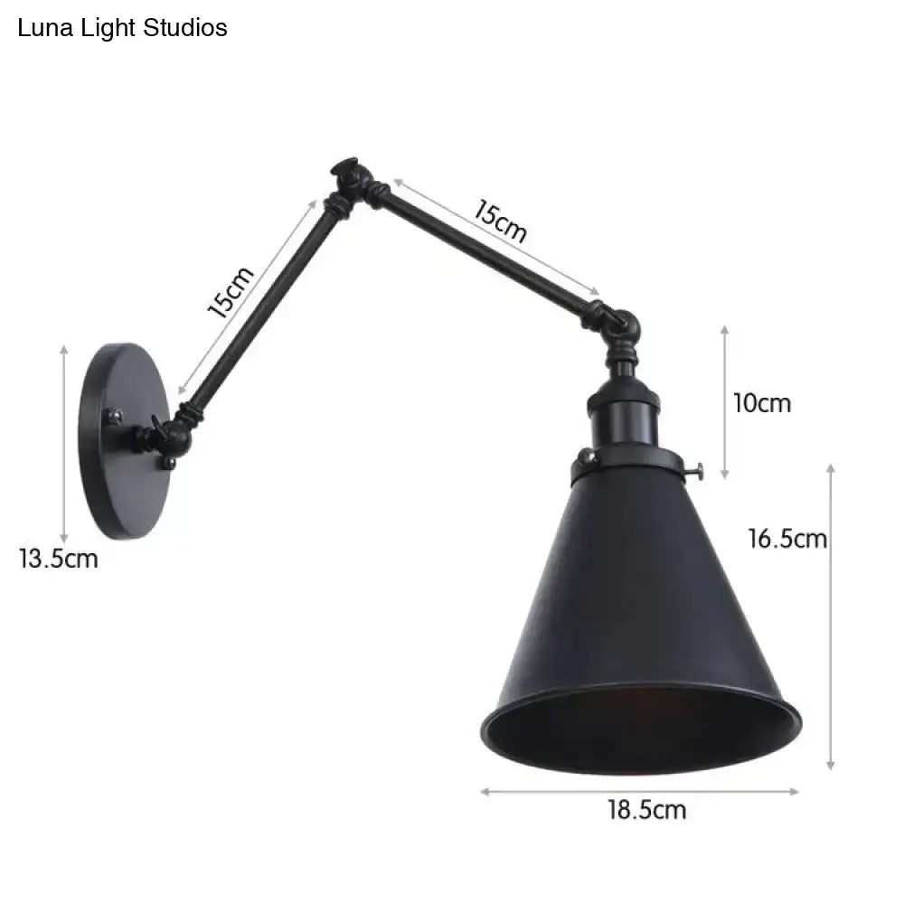 Antique black and copper adjustable wall lamp sconce with black matte finish and conical shade for bedroom lighting