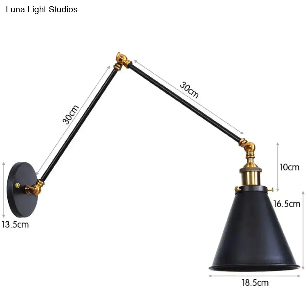 Antique black and copper adjustable wall lamp sconce with black matte finish brass accents for bedroom lighting