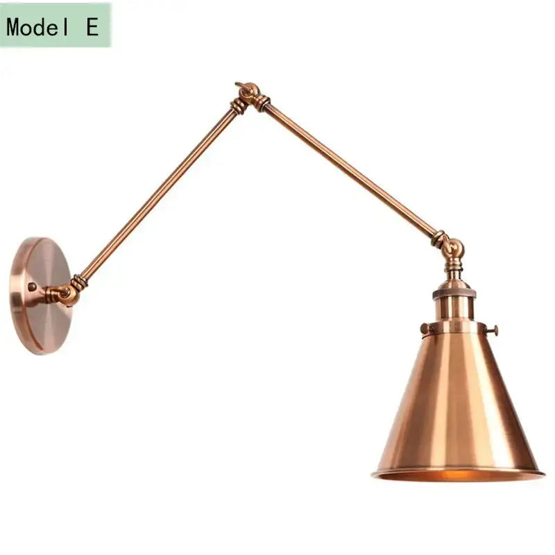 Antique adjustable wall lamp with copper finish conical shade and articulated arms wall lamp sconce for bedroom light