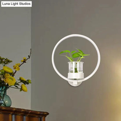 Aplique de pared antiguo de metal negro/gris/blanco para dormitorio - Diseño circular con maceta