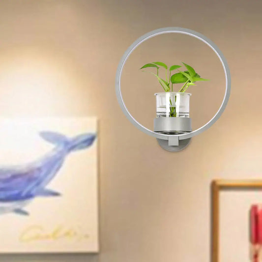 Aplique de pared antiguo de metal negro/gris/blanco para dormitorio - Diseño circular con maceta