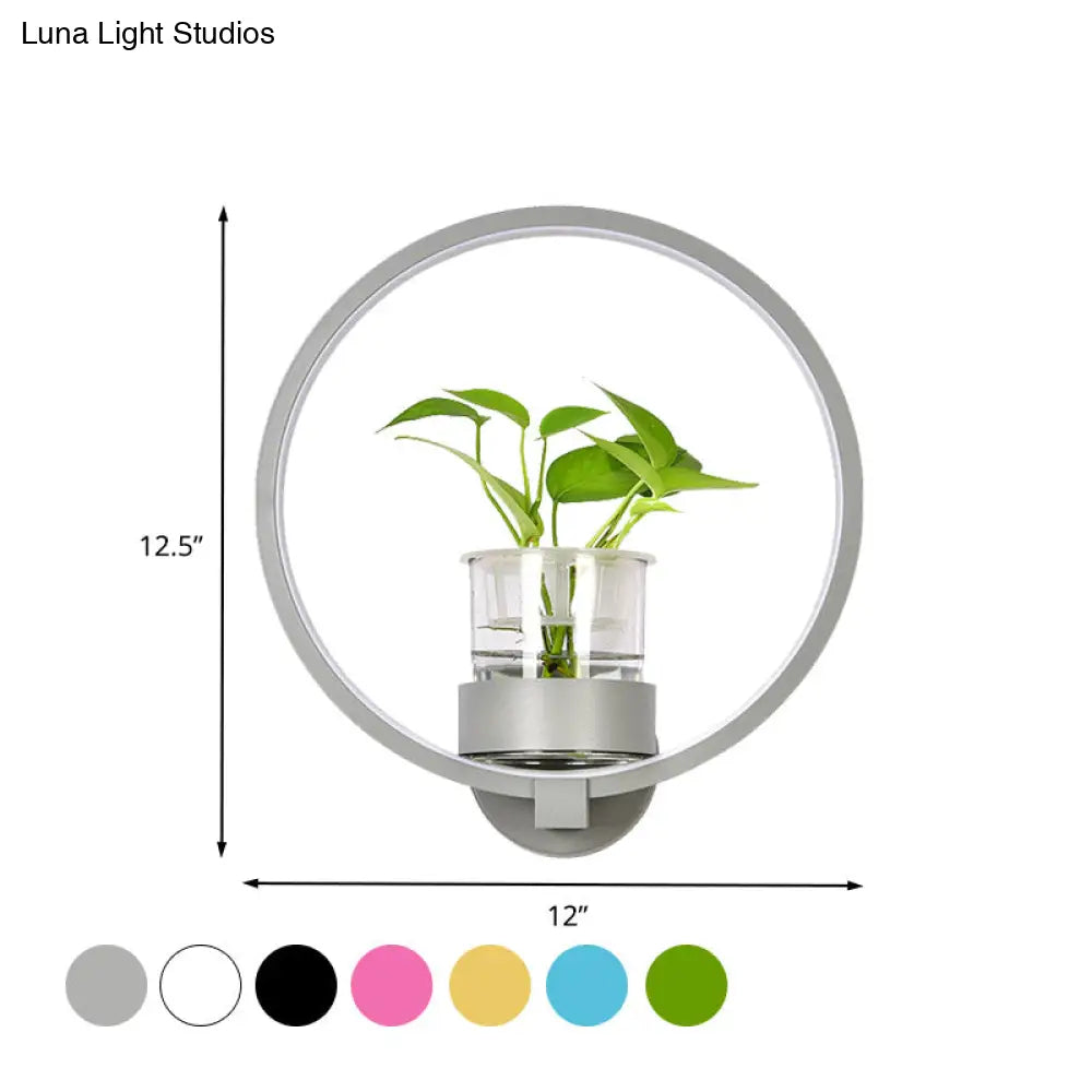 Aplique de pared antiguo de metal negro/gris/blanco para dormitorio - Diseño circular con maceta