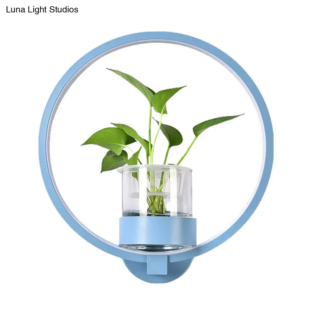 Aplique de pared antiguo de metal negro/gris/blanco para dormitorio - Diseño circular con maceta