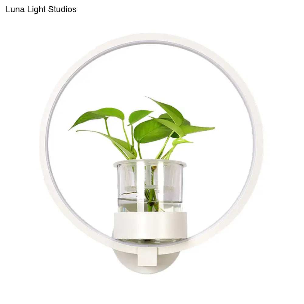 Aplique de pared antiguo de metal negro/gris/blanco para dormitorio - Diseño circular con maceta