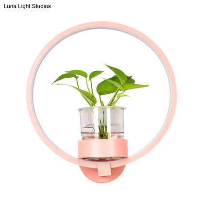 Aplique de pared antiguo de metal negro/gris/blanco para dormitorio - Diseño circular con maceta