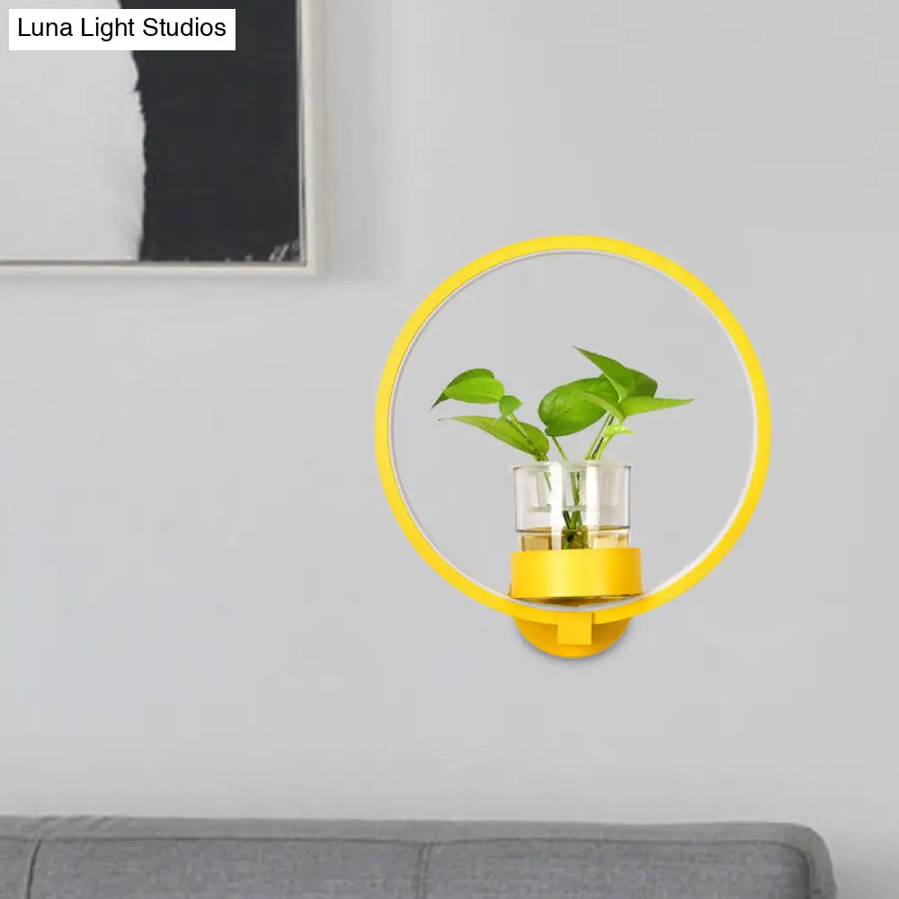 Aplique de pared antiguo de metal negro/gris/blanco para dormitorio - Diseño circular con maceta