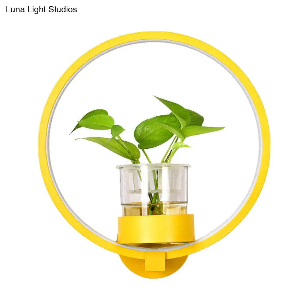 Aplique de pared antiguo de metal negro/gris/blanco para dormitorio - Diseño circular con maceta