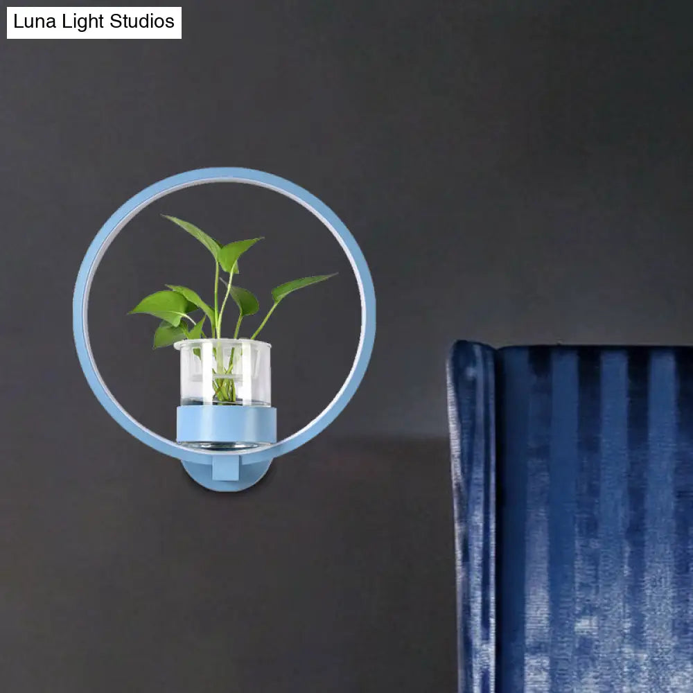 Aplique de pared antiguo de metal negro/gris/blanco para dormitorio - Diseño circular con maceta