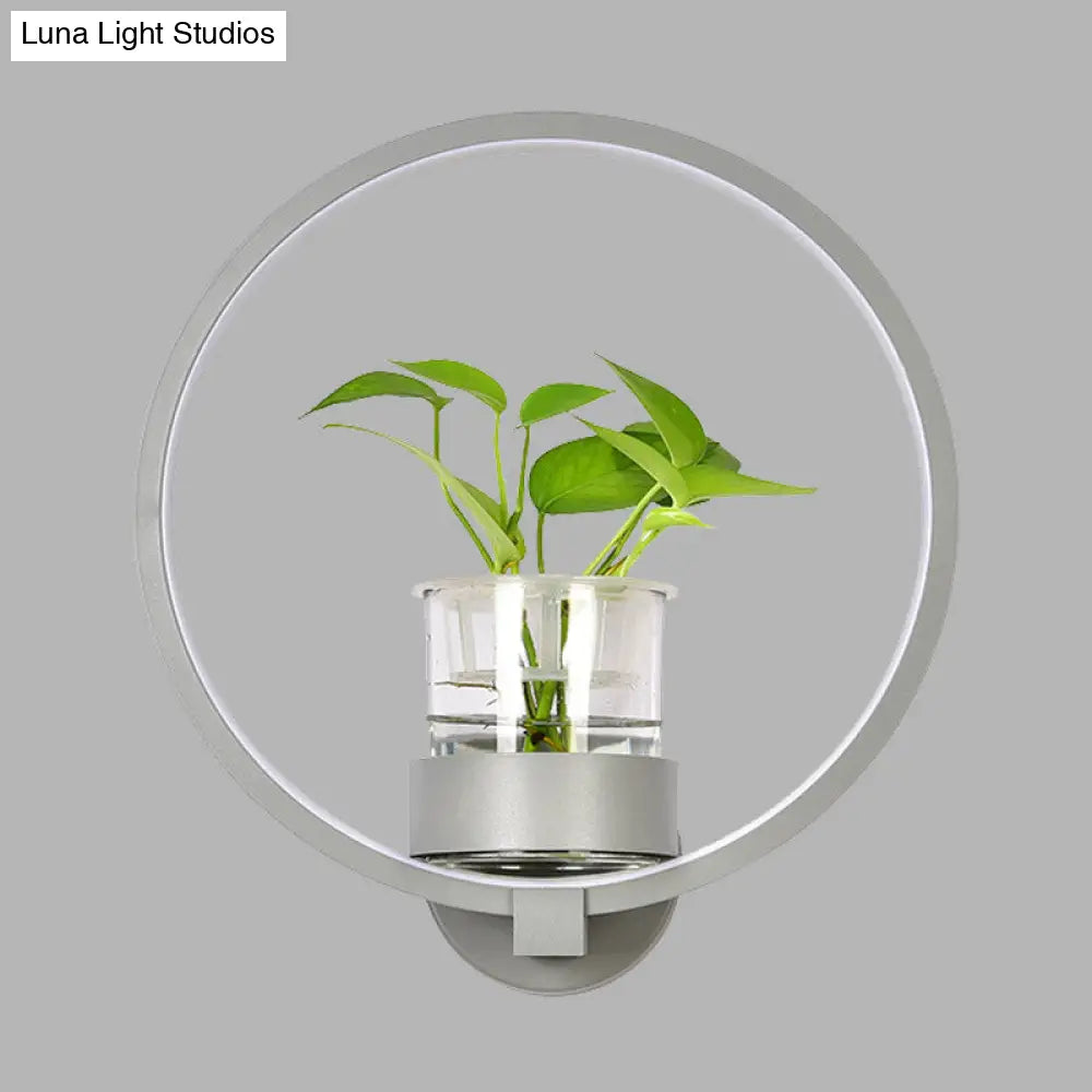 Aplique de pared antiguo de metal negro/gris/blanco para dormitorio - Diseño circular con maceta