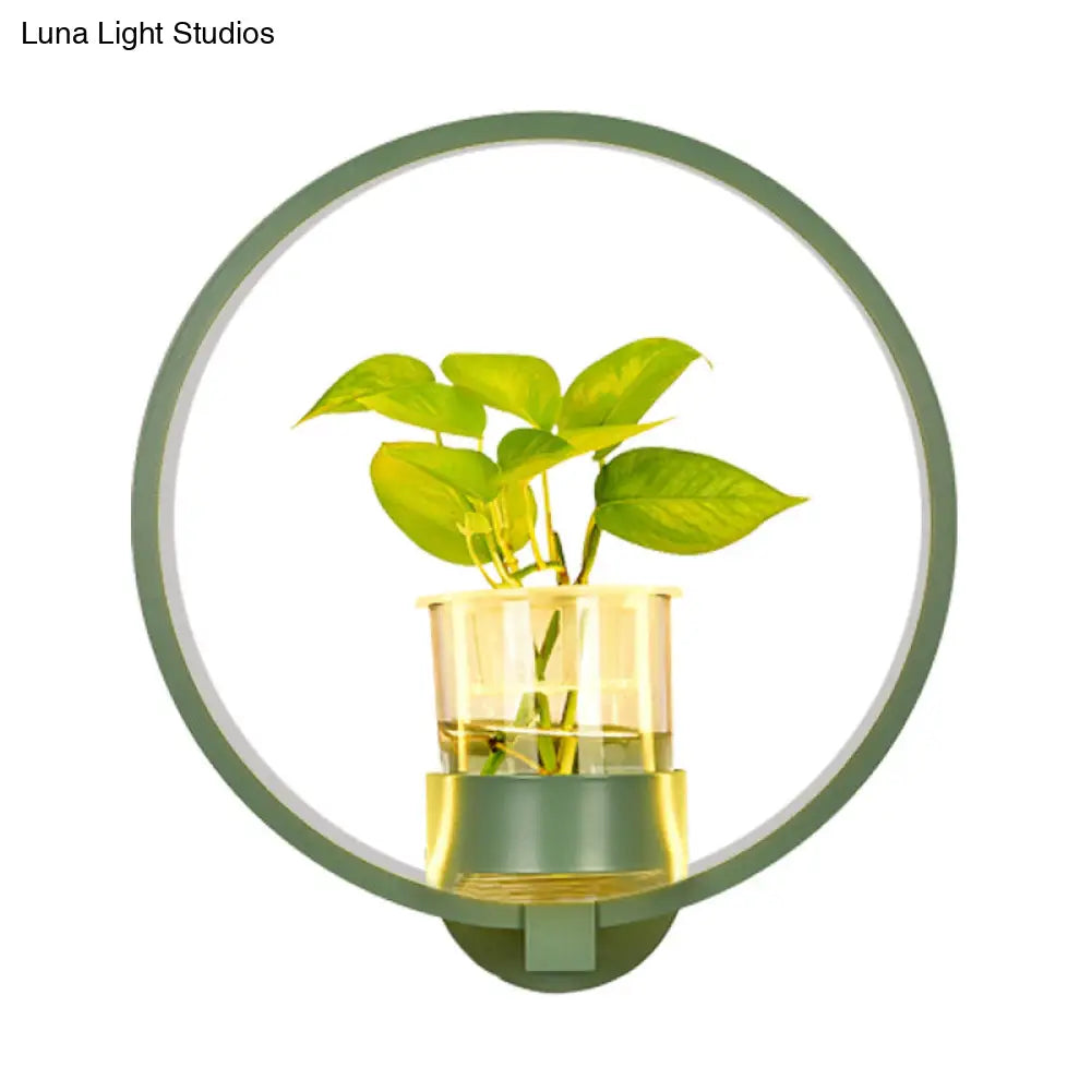 Aplique de pared antiguo de metal negro/gris/blanco para dormitorio - Diseño circular con maceta