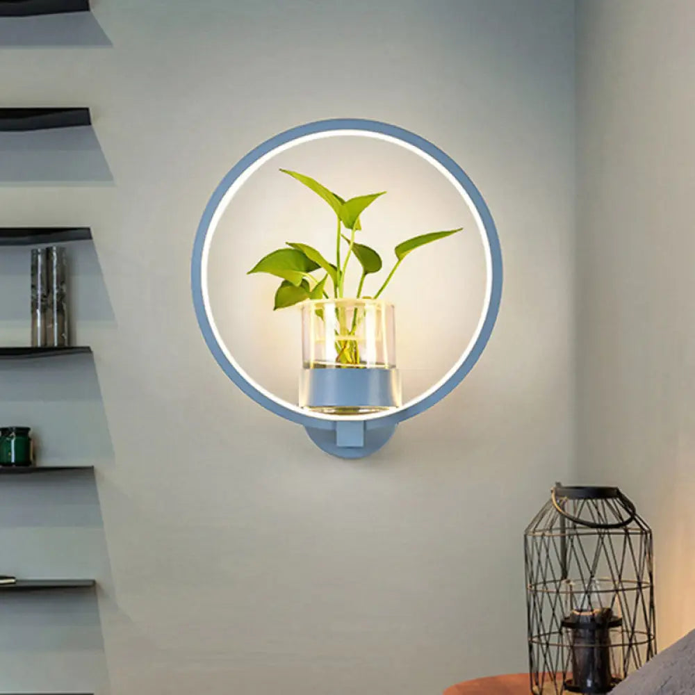 Aplique de pared antiguo de metal negro/gris/blanco para dormitorio - Diseño circular con maceta