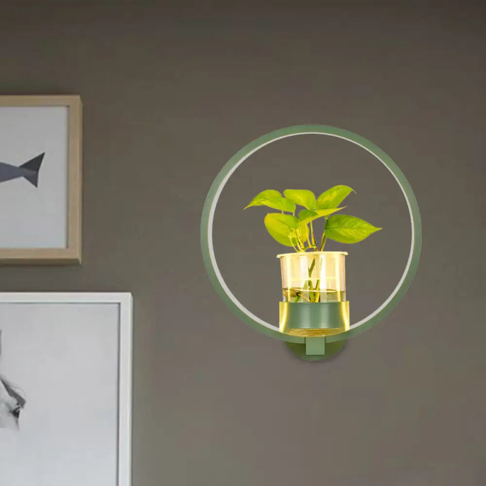 Aplique de pared antiguo de metal negro/gris/blanco para dormitorio - Diseño circular con maceta