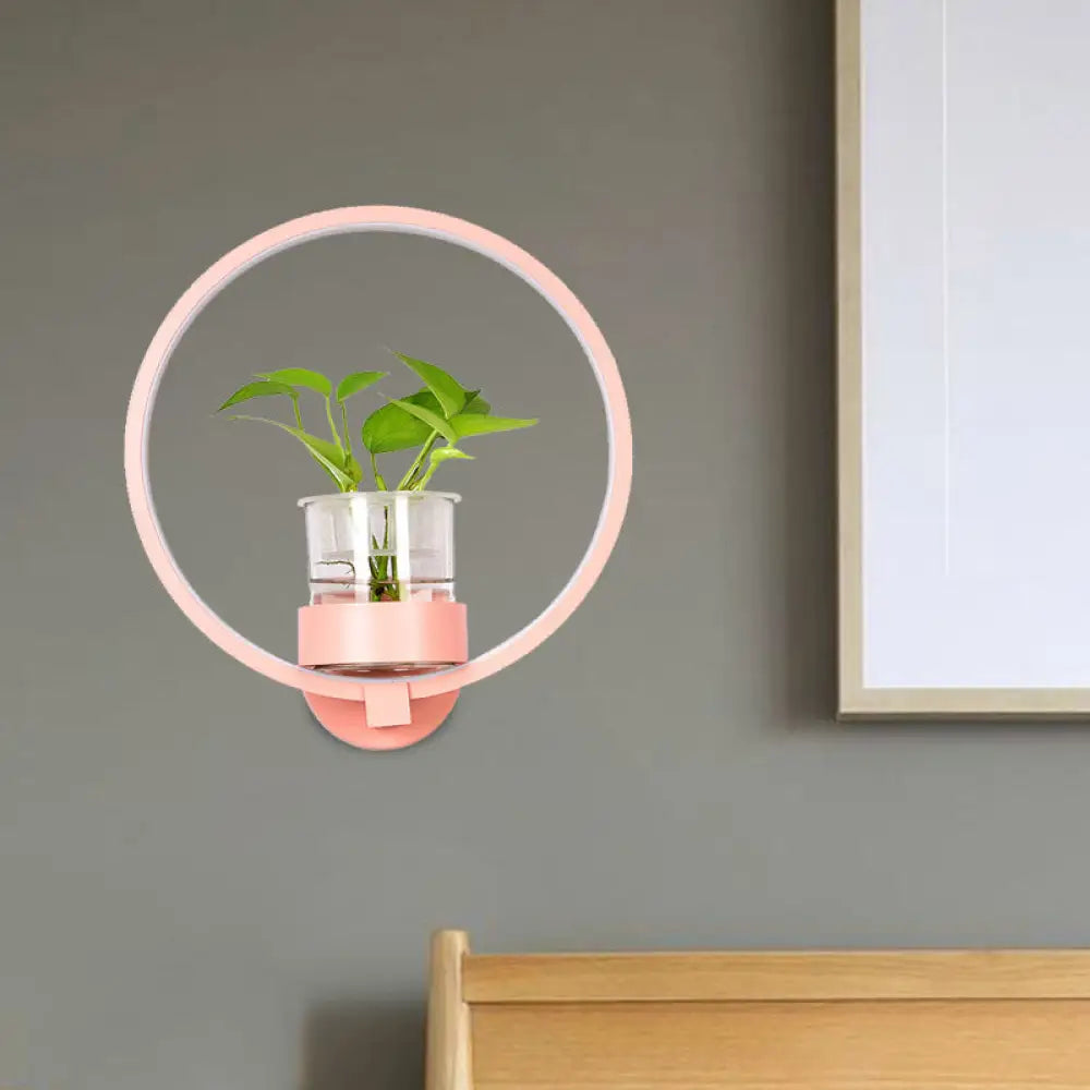 Aplique de pared antiguo de metal negro/gris/blanco para dormitorio - Diseño circular con maceta