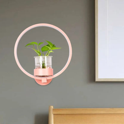 Aplique de pared antiguo de metal negro/gris/blanco para dormitorio - Diseño circular con maceta