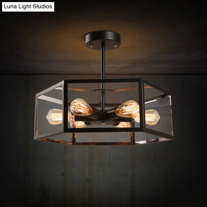 Lámpara de techo semiempotrada hexagonal negra antigua DecorBites™ - 6 luces, cristal transparente, para colocar cerca del techo
