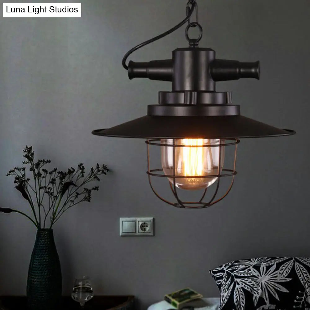 Lámpara colgante antigua de hierro negro - Lámpara de techo para restaurante de 1 luz