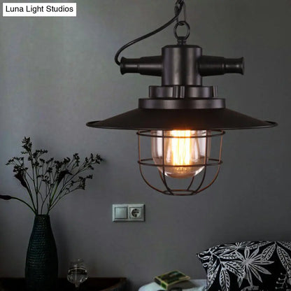 Lámpara colgante antigua de hierro negro - Lámpara de techo para restaurante de 1 luz