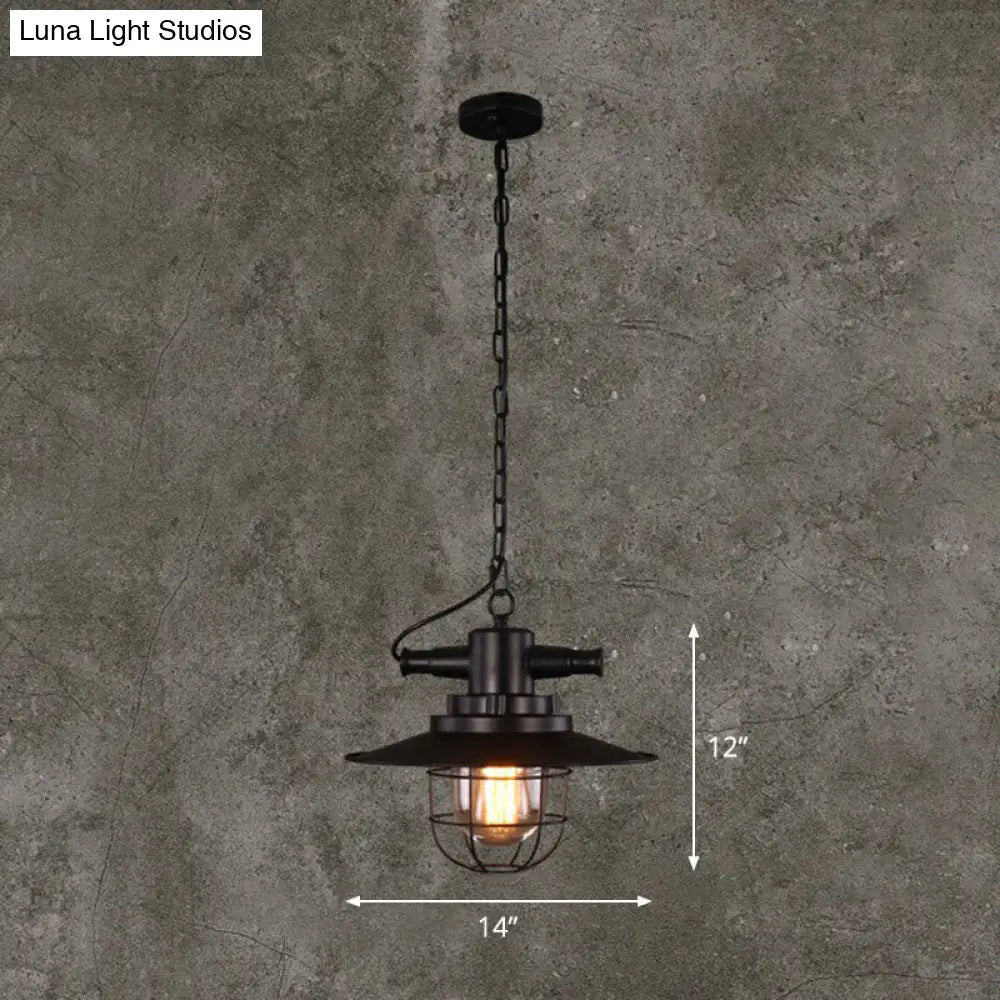 Lámpara colgante antigua de hierro negro - Lámpara de techo para restaurante de 1 luz