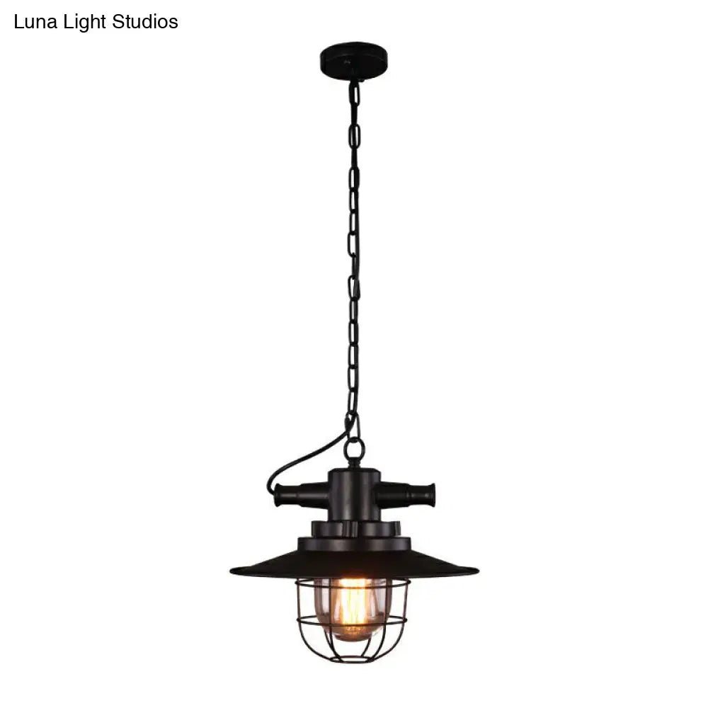 Lámpara colgante antigua de hierro negro - Lámpara de techo para restaurante de 1 luz