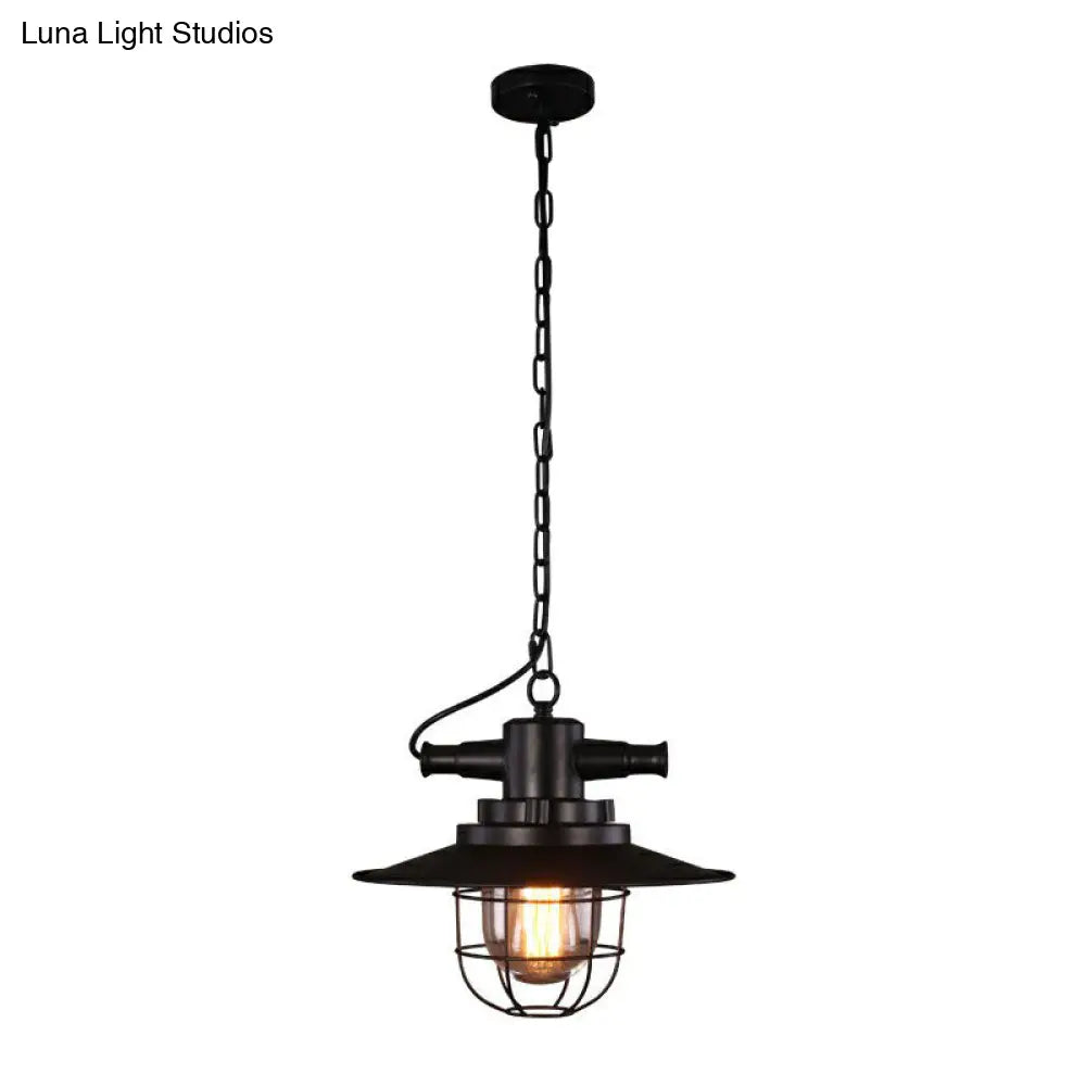 Lámpara colgante antigua de hierro negro - Lámpara de techo para restaurante de 1 luz