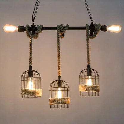 Antique Black Iron Pendant Light with Dangling Rope - Ideal for Restaurants and Hanging in Birdcages