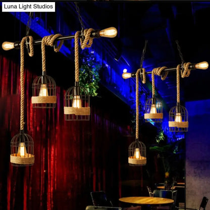 Lámpara colgante antigua de hierro negro con cuerda colgante - Ideal para restaurantes y para colgar en jaulas de pájaros