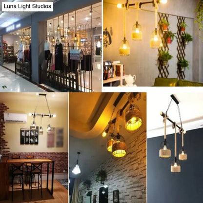 Lámpara colgante antigua de hierro negro con cuerda colgante - Ideal para restaurantes y para colgar en jaulas de pájaros