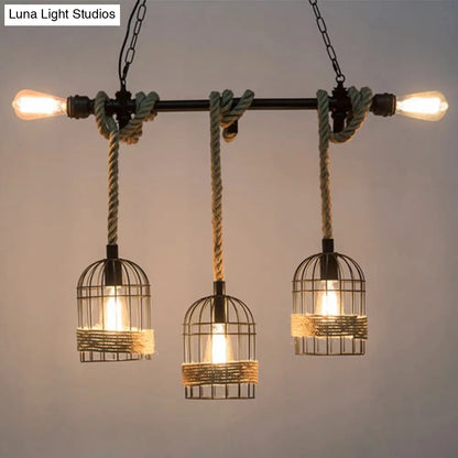 Antique Black Iron Pendant Light with Dangling Rope - Ideal for Restaurants and Hanging in Birdcages