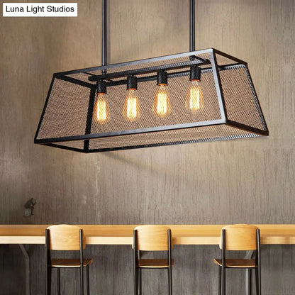 ثريا ديكوربايتس™ المعلقة على شكل شبه منحرف من الحديد الأسود العتيق بأربعة رؤوس - ثريا جزيرة المطعم