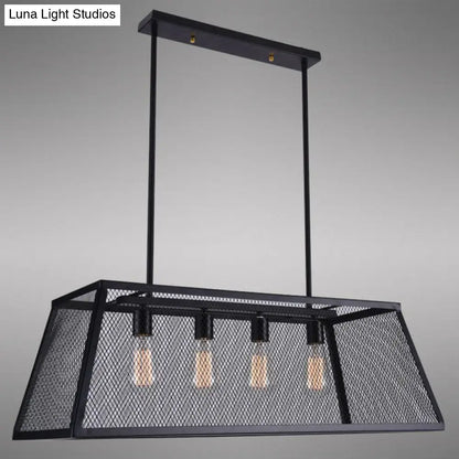 ثريا ديكوربايتس™ المعلقة على شكل شبه منحرف من الحديد الأسود العتيق بأربعة رؤوس - ثريا جزيرة المطعم