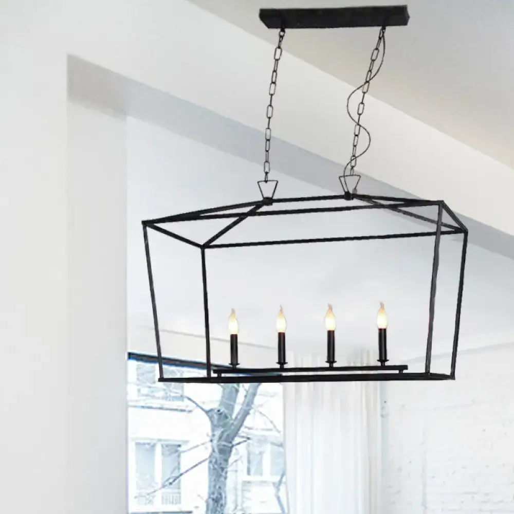 Decorbites™ antique black wrought iron cage island ceiling light with four candle bulbs for restaurants 220v-240v 110v-120v