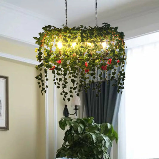 DecorBites™ Antique Black Metal Island Chandelier with 4 Birdcage-Style Heads: Perfect for Restaurants and Plant Ceiling