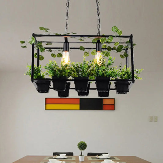 DecorBites™ Antique Black Metal Island Pendant: 2 Heads with LED Down Lighting for Restaurants, Plant Decor