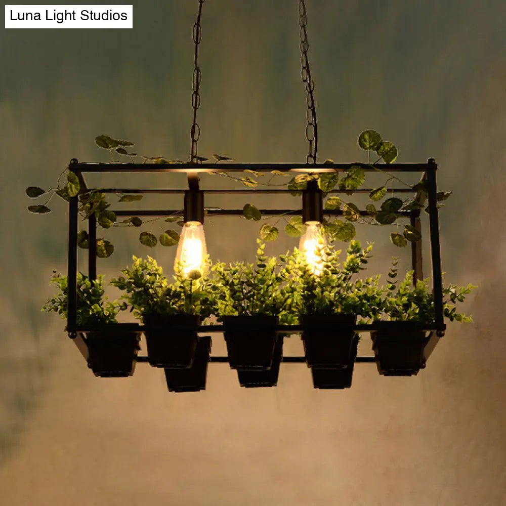 ديكوربايتس™ مصباح جزيرة معدني أسود عتيق: رأسان مع إضاءة LED للمطاعم وديكورات النباتات