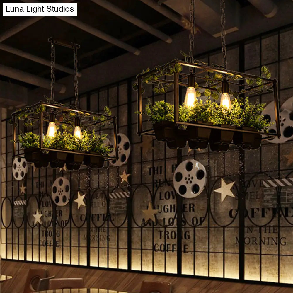 ديكوربايتس™ مصباح جزيرة معدني أسود عتيق: رأسان مع إضاءة LED للمطاعم وديكورات النباتات