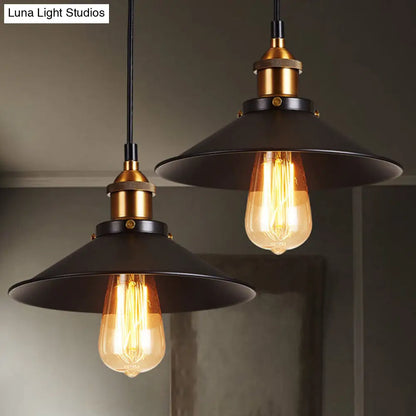 Lámpara colgante antigua negra: pantalla cónica metálica, lámpara de techo de 1 luz para restaurantes