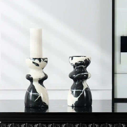 Elegant black and white marble candlestick holder with sculpted organic design for grand antique dining room decorbites grand antique