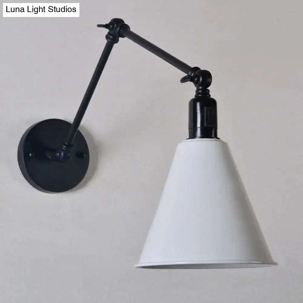 Decorbites™ stylish antique wrought iron wall sconce direct wired with adjustable matte black or white conical shade