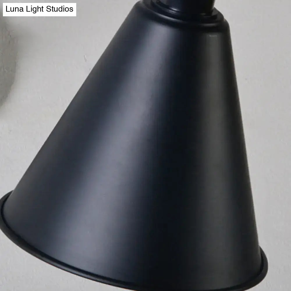 DecorBites stylish antique wrought iron direct wired wall sconce with black matte conical lampshade and cone table design