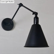Decorbites stylish antique wrought iron direct wired wall sconce in black with conical shade and adjustable arm