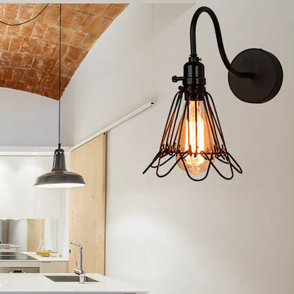 Aplique de pared para restaurante con marco de alambre negro antiguo y elegante diseño de pétalos