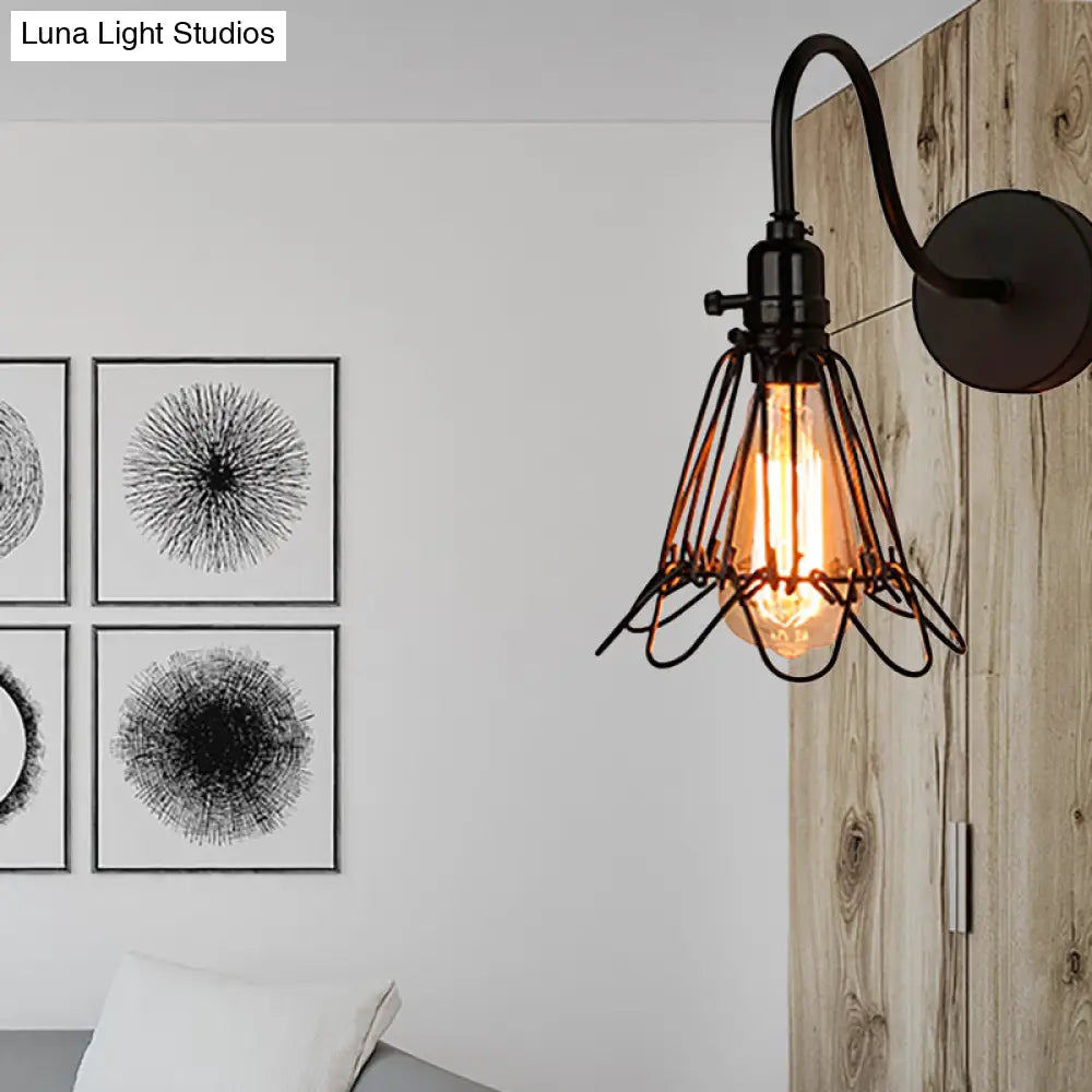 Aplique de pared para restaurante con marco de alambre negro antiguo y elegante diseño de pétalos