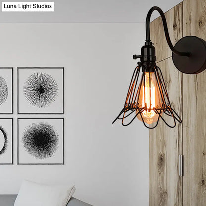 Aplique de pared para restaurante con marco de alambre negro antiguo y elegante diseño de pétalos