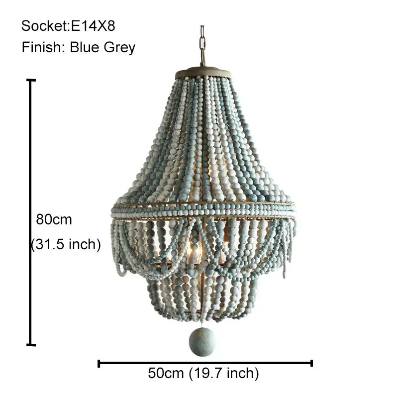 Antique black wood beaded pendant chandelier with blue grey tiered beads and wooden accents for dining room decorbites black wood